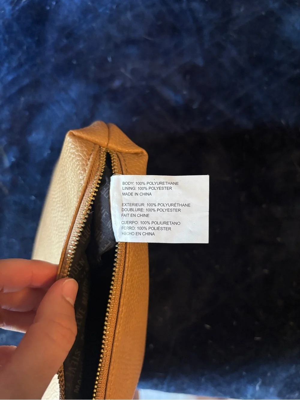 Steve Madden Tan Pebbled Faux Leather Cosmetic Makeup Travel Pouch
